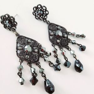Vintage Black Beaded drop earrings